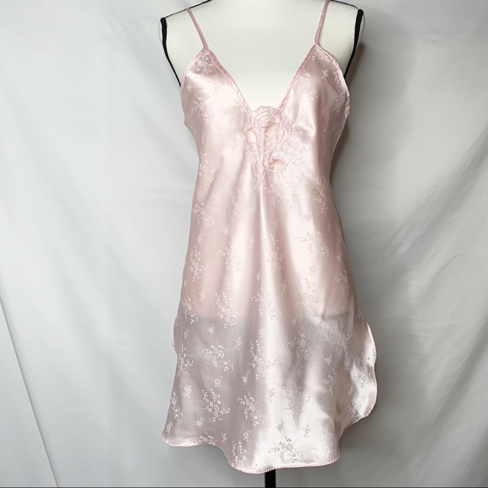 Vintage TJW by Mervyn's Silky Pink Floral Spaghetti Strap Night Gown